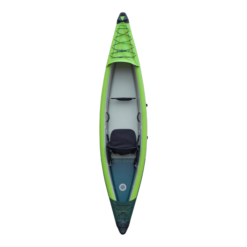 The inflatable kayak ELAN KEY ONE - Designed with drop-stitch technology for robustness, stability, and high pressure. The excellent length-to-width ratio, sharp bow, and flat bottom provide a top-notch floating experience on the water.