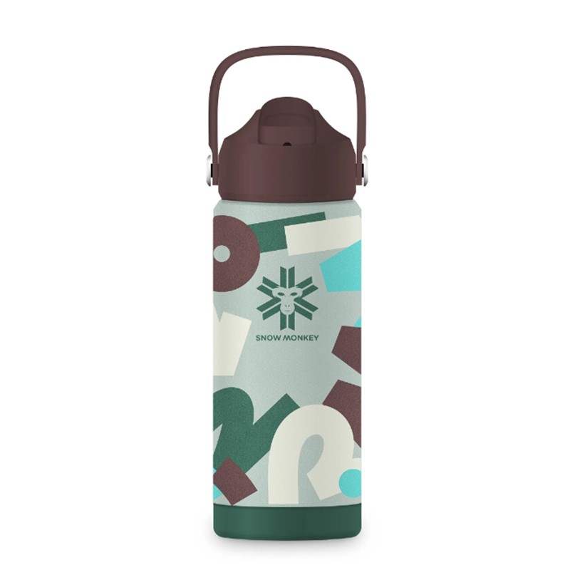 Otroška termo steklenica SnowMonkey KIDS Jungle Jam s prostornino 530 ml, neprepustnim pokrovom, dvema slamicama in nalepkami.