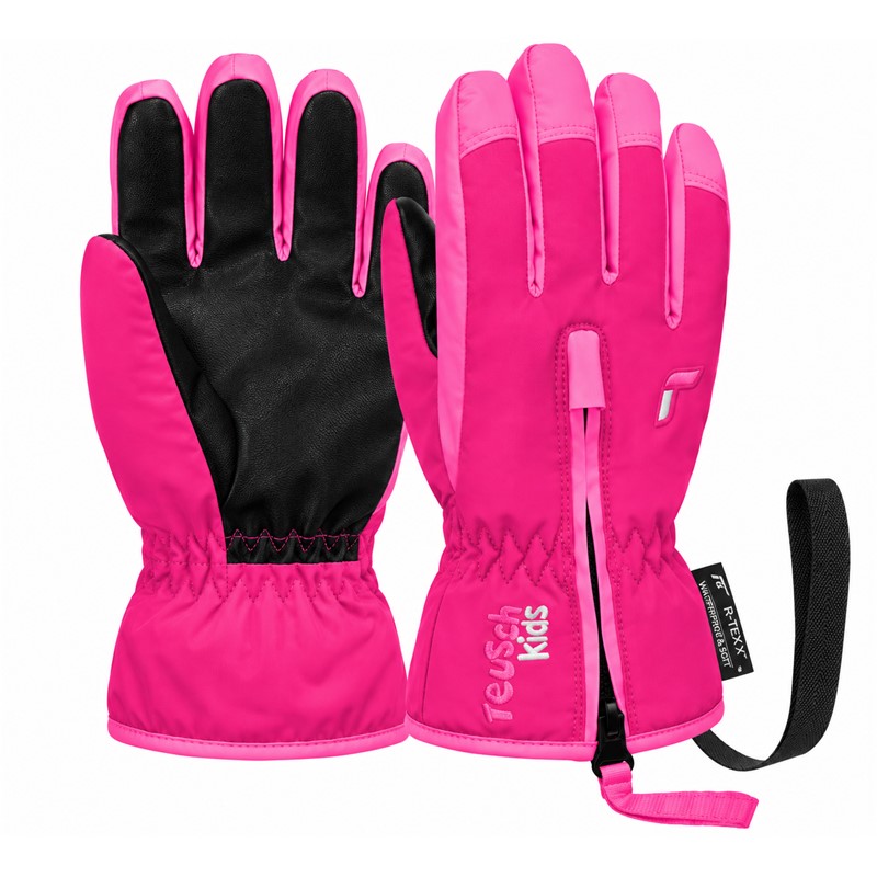 Exceptionally warm children's ski gloves Reusch Ben in fuchsia and pink with extended zipper for easier dressing.