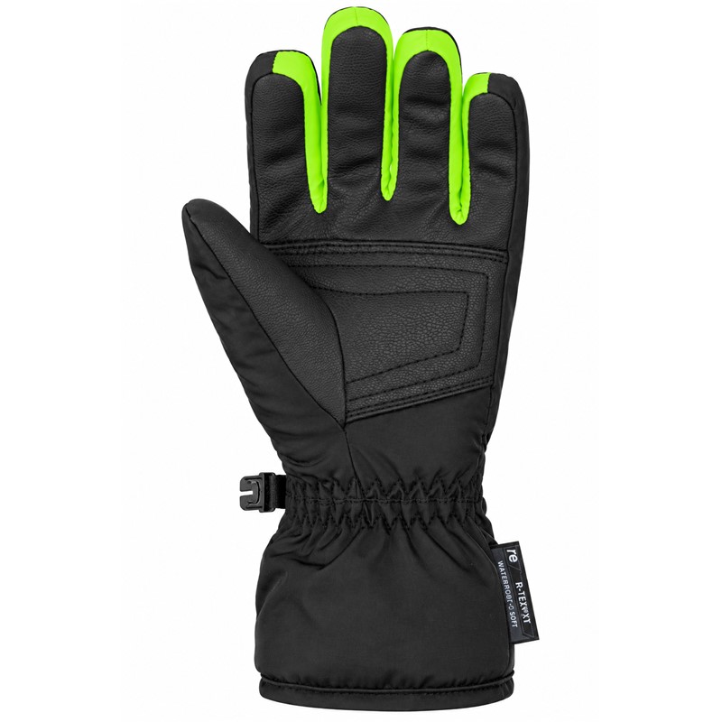 Otroške smučarske rokavice REUSCH BENNET R-TEX® XT JUNIOR v barvni kombinaciji BLACK / DRESS BLUE / NEON GREEN. Nepremočljiva in zračna membrana R-TEX® XT, sintetična izolacija TecFill™, dlan Hybrid PU, zunanja materiala FineTex in Haze Melange ter mehka notranja podloga MicroActive zagotavljajo zaščito, toploto in udobje med smučanjem.