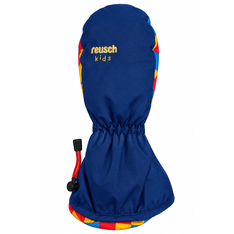 Otroške smučarske rokavice na en prst REUSCH LONGCUFF R-TEX® XT v temno modri barvi z rdečimi, rumenimi in svetlo modrimi detajli. Nepremočljiva in zračna membrana R-TEX® XT, podaljšana manšeta, elastično zapestje in nastavljiv zategovalnik zagotavljajo zaščito pred snegom, vetrom in vlago med zimskimi aktivnostmi.