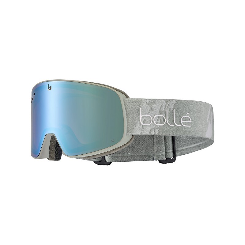 Smučarska očala Bollé Nevada Grey Camo Matte – Azure združujejo sodoben kamuflažni dizajn z zanesljivimi lastnostmi, da ti nudijo udobje, jasen vid in zaščito na smučišču.