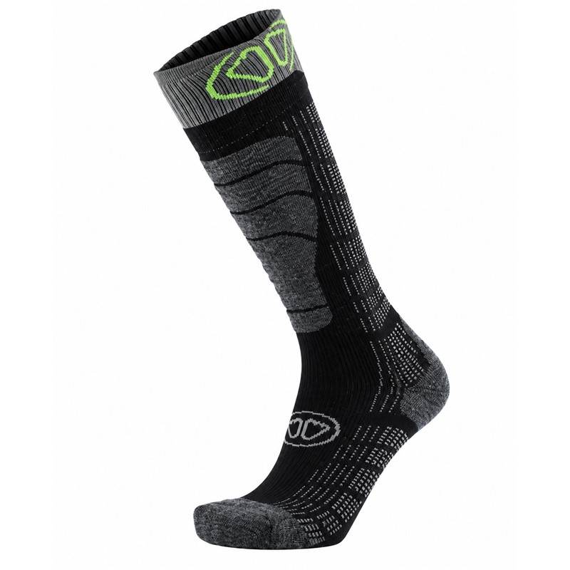 Anatomske smučarske nogavice SIDAS Comfort Black Grey z merino volno ter dodatno zaščito prstov, pete in goleni za toploto in celodnevno udobje.