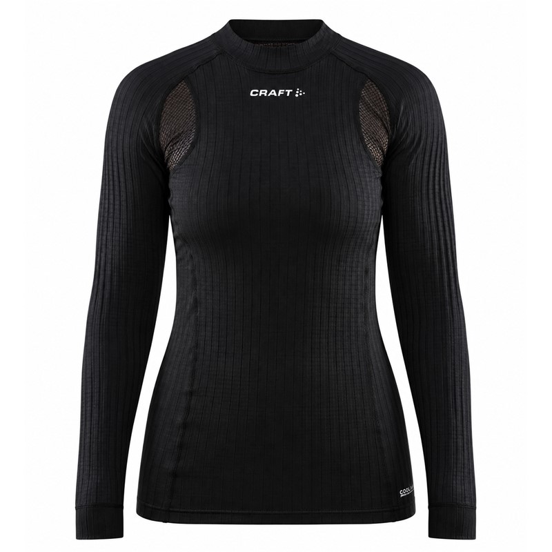 Originalna ženska funkcionalna majica CRAFT Active Extreme X CN LS W Black v črni barvi. Izjemno lahka kanalno pletena tkanina s tehnologijo Coolmax Air omogoča učinkovito odvajanje vlage in uravnavanje telesne temperature. Mrežasti paneli izboljšujejo zračnost, oprijet kroj Supertight Fit pa zagotavlja funkcionalno prileganje med intenzivnimi športnimi aktivnostmi.