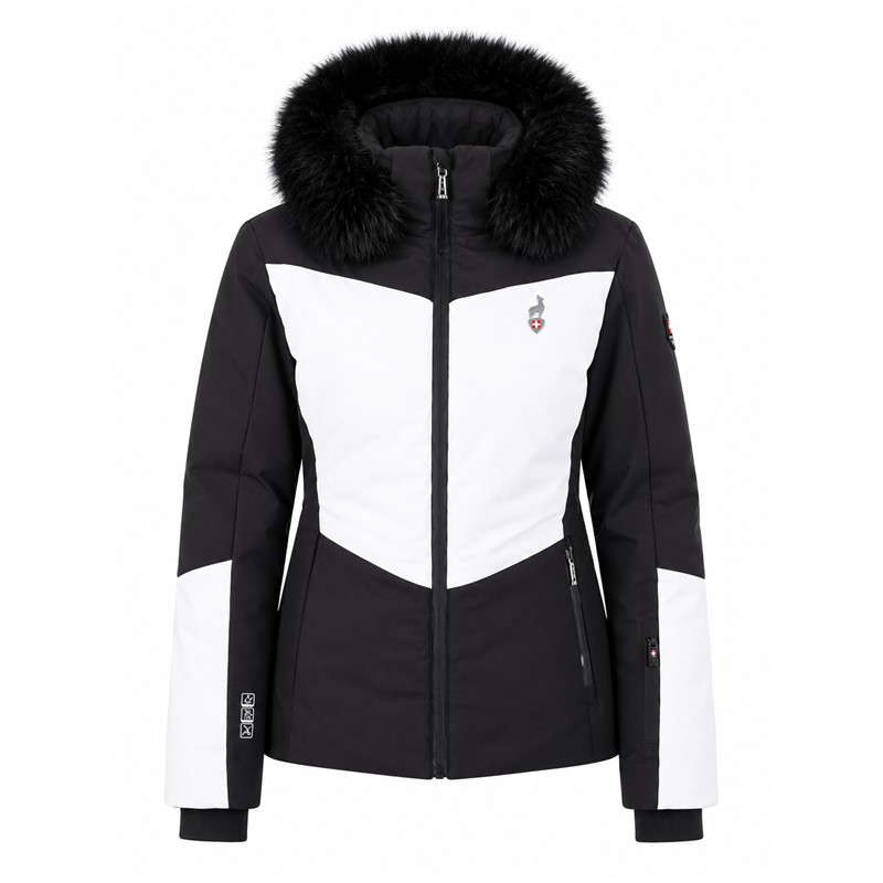 Ženska smučarska jakna AULP SANDI BLACK 1 v elegantni črni barvi. Topel in nepremočljiv model z membrano 15K/15K, sintetično izolacijo, snemljivo kapuco, odstranljivim krznenim dodatkom, notranjimi manšetami iz lycre z odprtinami za palce in snežno zaščito s protizdrsnim elastikom. Primerna za alpsko smučanje in zimske aktivnosti.