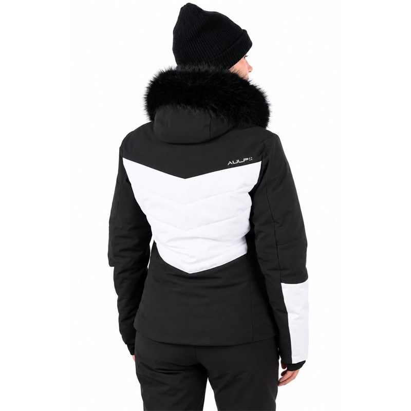 Ženska smučarska jakna AULP SANDI BLACK 1 v elegantni črni barvi. Topel in nepremočljiv model z membrano 15K/15K, sintetično izolacijo, snemljivo kapuco, odstranljivim krznenim dodatkom, notranjimi manšetami iz lycre z odprtinami za palce in snežno zaščito s protizdrsnim elastikom. Primerna za alpsko smučanje in zimske aktivnosti.