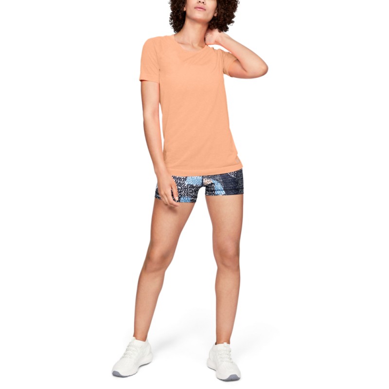 The women's sports shirt UA TB Seamless Spacedye is designed for maximum comfort during workouts. The seamless construction reduces friction, while the stretchy and breathable material ensures a perfect fit and effective moisture wicking.