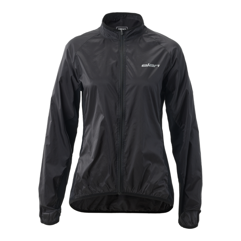 Ženska kolesarska jakna Elan vas bo obvarovala pred vetrom in mokroto na vseh kolesarskih pustolovščinah. Njena lahka, vodoodbojna zasnova zasede zelo malo prostora, univerzalna črna barva pa se odlično ujema s katero koli barvo majice.