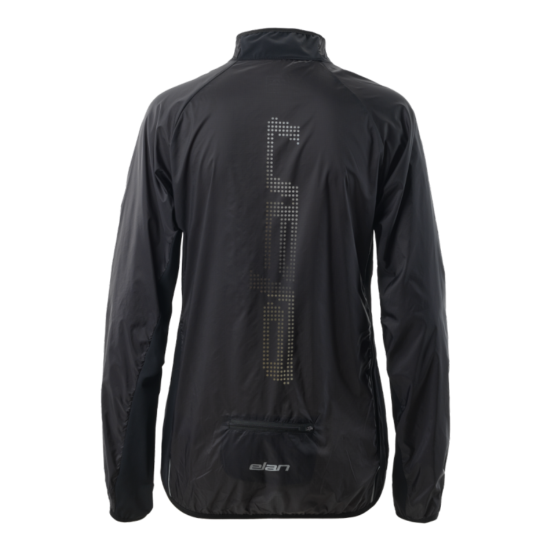 Ženska kolesarska jakna Elan vas bo obvarovala pred vetrom in mokroto na vseh kolesarskih pustolovščinah. Njena lahka, vodoodbojna zasnova zasede zelo malo prostora, univerzalna črna barva pa se odlično ujema s katero koli barvo majice.