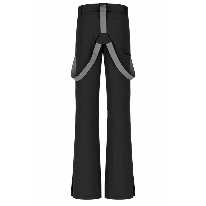 Women's ski pants 2117 KABO BLACK with waterproof column 15,000 mm and breathability 15,000 g/m²/24 h. Tritech membrane, ALTO Wool insulation with 30% wool and 70% recycled polyester, stretch material with 45% recycled polyester, removable suspenders, adjustable waist, and inner snow gaiters provide warmth, protection, and comfort while skiing.