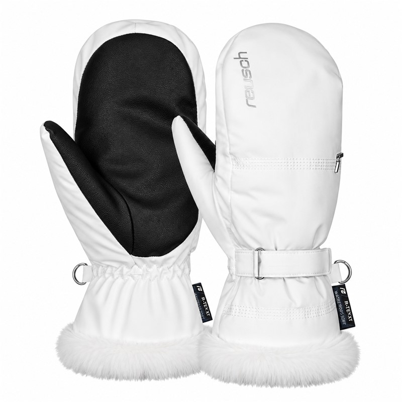 Ženske smučarske rokavice REUSCH LUNA R-TEX® XT MITTEN v beli barvi WHITE. Nepremočljiva membrana R-TEX® XT, toplotna izolacija TecFill™, prožen Softshell, sintetična dlan Hybrid PU, podloga MicroActive in eleganten zaključek iz umetnega krzna zagotavljajo toploto, udobje in zaščito med smučanjem.