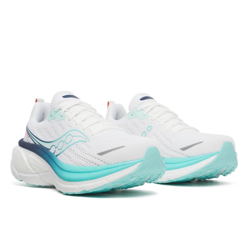 Maksimalno blažene ženske tekaške superge Saucony Hurricane 25 s peno PWRRUN PB, podporo CenterPath in trpežnim podplatom XT-900.