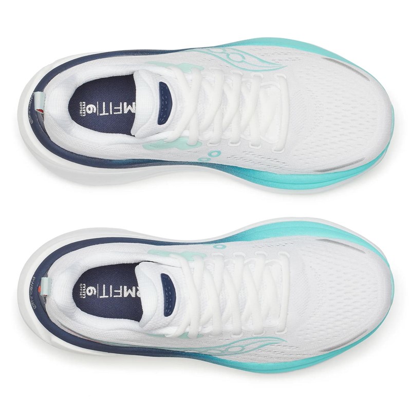 Maksimalno blažene ženske tekaške superge Saucony Hurricane 25 s peno PWRRUN PB, podporo CenterPath in trpežnim podplatom XT-900.