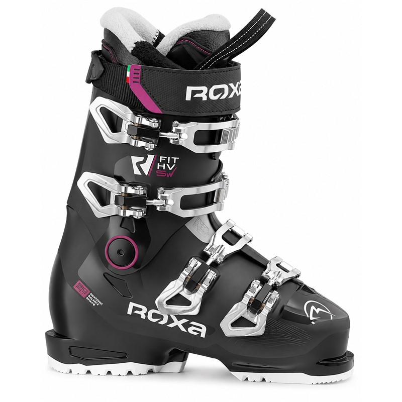 ROXA R/FIT HV S W ALPINE so udobni ženski smučarski čevlji s trdoto Flex 75, širokim kopitom BioFit CM, notranjim čevljem Comfort Liner W, sistemom Easy Entry in klasičnim alpskim podplatom.