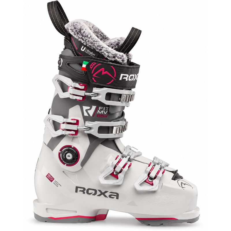 ROXA R/FIT MV 85 W GW so udobni ženski smučarski čevlji s trdoto Flex 85, prilagodljivo školjko BioFit CM, ženskim anatomskim zgornjim delom, termooblikovalnim notranjim čevljem 4D BioFit W, izolacijo WinTherm® in podplatom GripWalk.