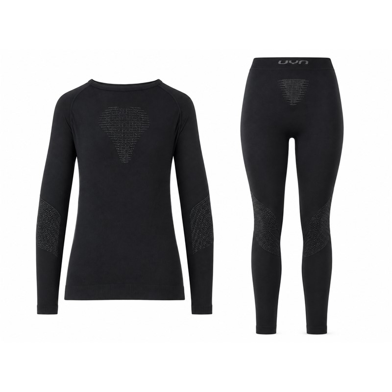 Ženski komplet smučarskega termo perila UYN VISYON 2.0 UW BLACK/ANTHRACITE v elegantni črno-antracitni barvni kombinaciji. Tehnični material iz 96 % poliamida, 2 % elastana in 2 % polipropilena, ergonomska konstrukcija, integrirane prezračevalne cone in aktivna termoregulacija zagotavljajo udobje ter funkcionalnost pri smučanju in drugih zimskih športih.