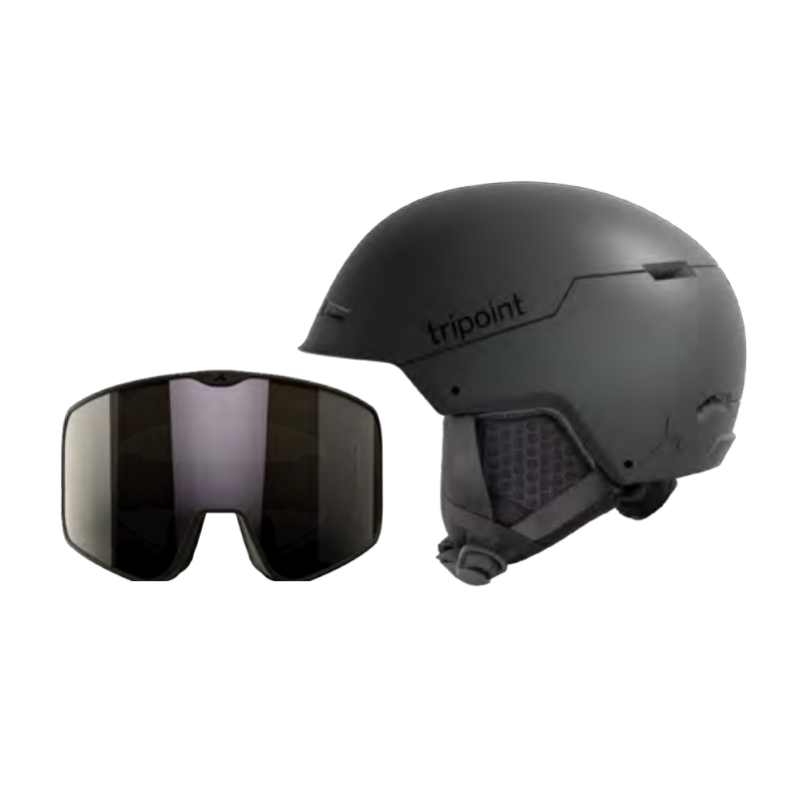 Smučarski komplet TRIPOINT vključuje čelado in očala, zasnovane za varno in udobno smučanje. Čelada TRIPOINT TRDKOVA v mat črni barvi nudi odlično zaščito, zaščita glave pa je dopolnjena z očali TRIPOINT 109 TUMBA PEAK v mat črni barvi z  detajli.