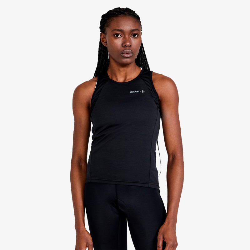 The women's sleeveless cycling shirt CRAFT CORE ENDUR SINGLET is a soft and stretchy cycling shirt made from recycled polyester that effectively wicks moisture away. It features a full front zipper and three back pockets.