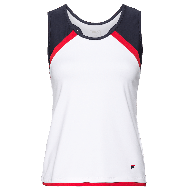 The FILA THEKLA is a women's sleeveless tennis shirt that combines sporty spirit and elegant style. It is made from flexible material that allows complete freedom of movement on the tennis court.