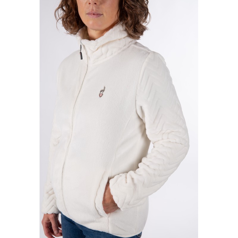 Ženska flis jopica AULP VERIO iz mehkega 100 % poliestra nudi toplino, udobje in zaščito pred vetrom. Idealna za hladne dni ali kot srednji sloj pod jakno.