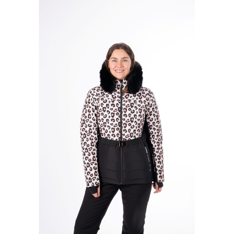 Popolna kombinacija stila in funkcionalnosti: ženska smučarska jakna AULP Capri Leopard z 15K/15K membrano, toplotno izolacijo do 300 g, odstranitvijo kapuce in dizajnom v leopard vzorcu. Zanesljiva zaščita in eleganca na smučišču.