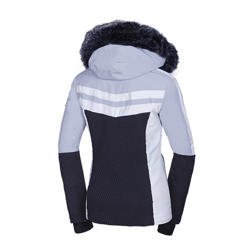 Ženska smučarska jakna NORTHFINDER BRANDI združuje moden videz, 10K/10K vodoodporno zaščito in toplo sintetično izolacijo. Snežni pas, PFC-free obdelava in snemljiva kapuca s krznom za brezskrbno smučanje v vseh razmerah.