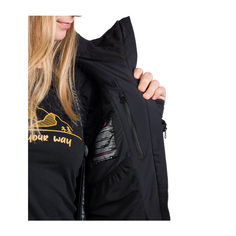 Ženska smučarska jakna NORTHFINDER DEBBY združuje raztegljiv 10K/10K material, izolacijo PrimaLoft® Eco Black in RECCO® varnostni sistem. Elegantna, topla in vodoodporna izbira za zahtevne smučarke.
