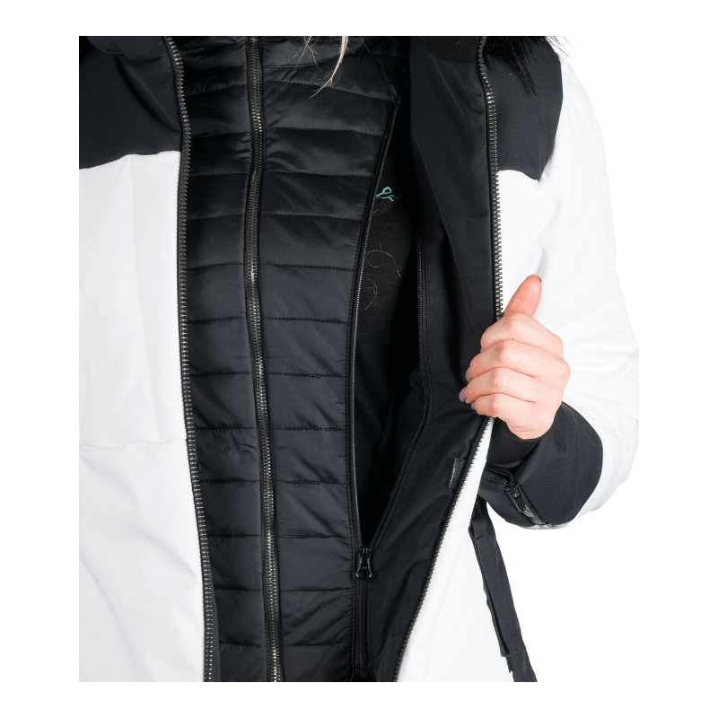 Odkrij žensko smučarsko jakno NORTHFINDER TAYLER – 2-v-1 model z vodoodporno membrano, snemljivo notranjo podlogo, snežnim pasom in kapuco z odstranljivim krznom. Idealen za smučanje in zimske aktivnosti!