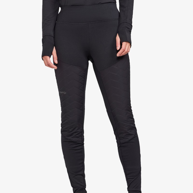 The women's long leggings CRAFT ADV SUBZ TIGHTS 3 are very functional leggings for winter activities such as running, hiking, and cross-country skiing. With a special quilted, padded, insulation membrane on the front.