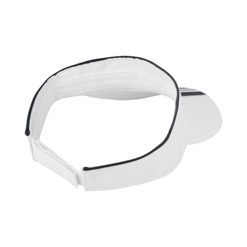 Odličen vizualni dodatek k vaši teniški ali golf opremi in hkrati zelo uporaben za zaščito pred sončnimi žarki.
V trak iz tkanine je integriran trak za sranje, ki ga je mogoče individualno prilagoditi na zadnji strani, tako da se optimalno prilega.