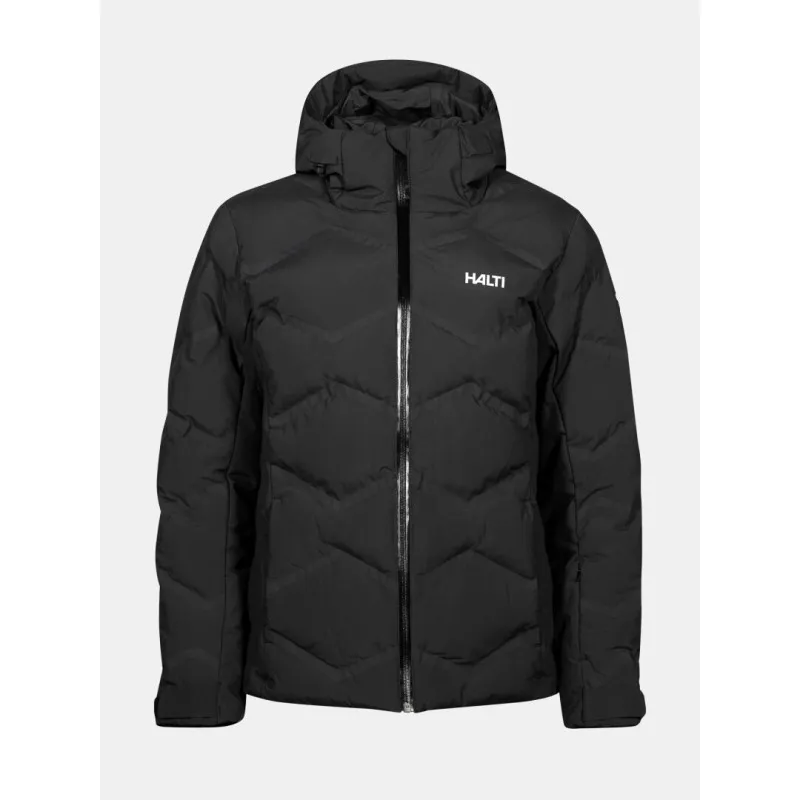 Warm and elegant women's Halti Nordic Black ski jacket – seamless Microtherm® Arcty insulation, waterproof X-Welded material, and environmentally friendly production. Ideal for cold winter days and active skiing.