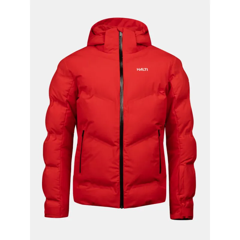 Warm and waterproof men's ski jacket Halti Nordic – seamless Microtherm® Arcty insulation, recycled materials, and elegant design. Ideal for cold winter conditions and skiing in all conditions.