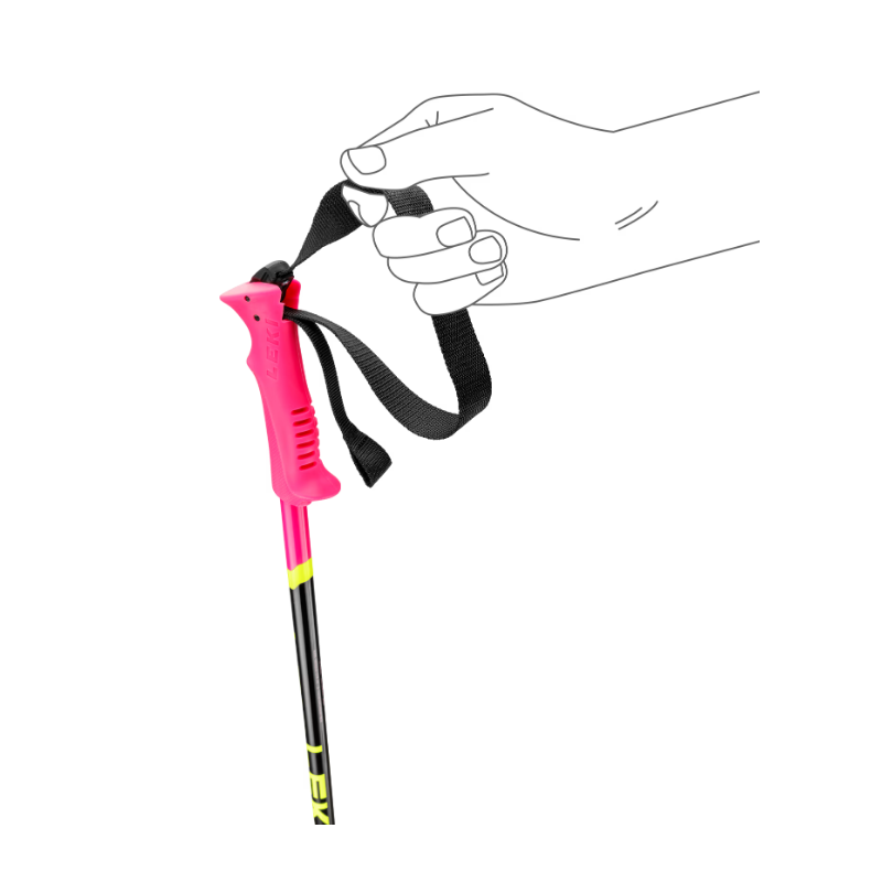 Otroške smučarske palice LEKI Racing z lahkim aluminijem TS 4.5 in PA Safety gripom zagotavljajo varen oprijem, nadzor in zabavo za male smučarske navdušence.