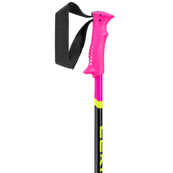 Otroške smučarske palice LEKI Racing z lahkim aluminijem TS 4.5 in PA Safety gripom zagotavljajo varen oprijem, nadzor in zabavo za male smučarske navdušence.