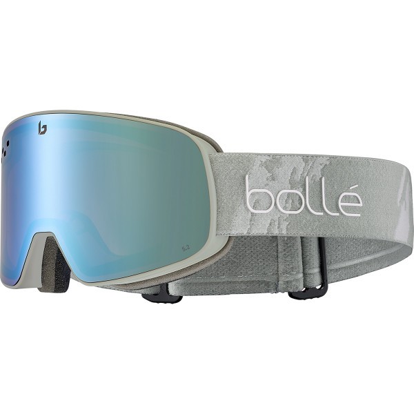 Smučarska očala Bollé Nevada Grey Camo Matte – Azure združujejo sodoben kamuflažni dizajn z zanesljivimi lastnostmi, da ti nudijo udobje, jasen vid in zaščito na smučišču.