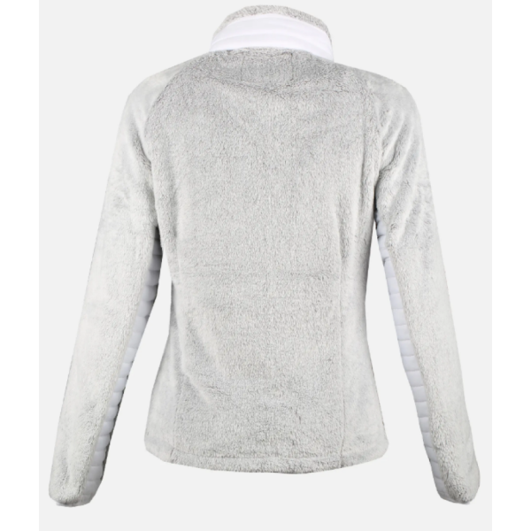 Ženska jopica AULP LAMMY  v čisti beli barvi — modern flis z dvoslojno zasnovo materiala, podložen z mehkim umetnim krznom, ki zagotavljajo izjemno toploto in udobje v hladnih dneh. Elegantna in praktična ženska jopica z dvema stranskima žepoma z zadrgo