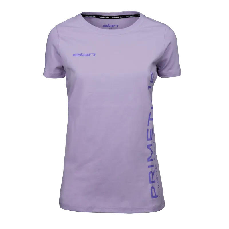 Ženska majica ELAN T-SHIRT PRIMETIME W – športna in udobna majica iz organskega bombaža z Elan logotipom na sprednji strani in koordinatami na hrbtni strani.