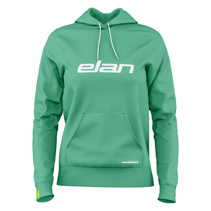 Ženski pulover Hoodie Mint Elan Logo z kapuco v osvežujoči mint barvi in velikim belim logotipom Elan.