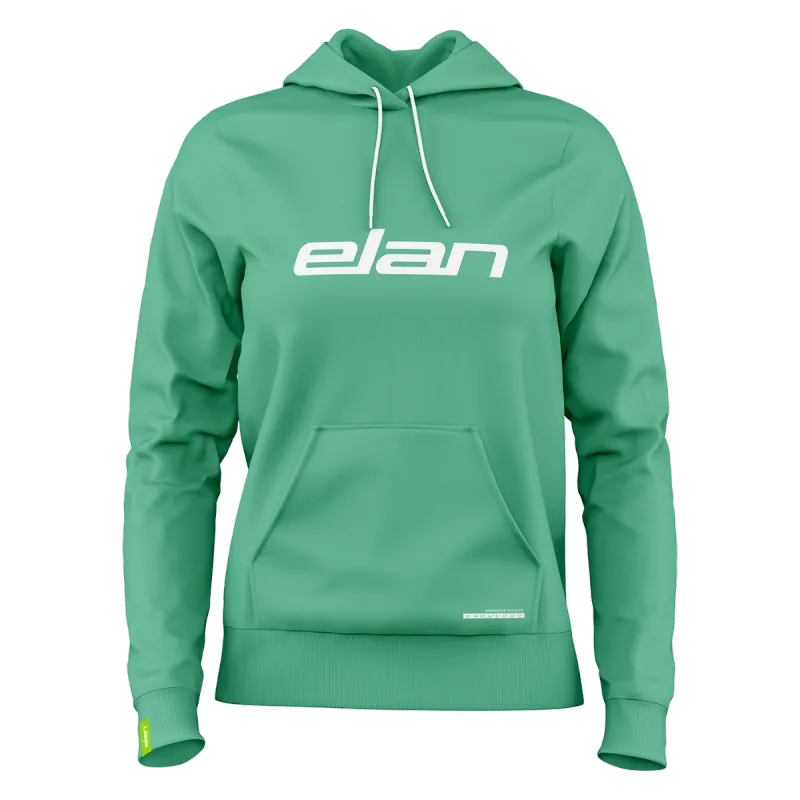 Ženski pulover s kapuljačom Hoodie Mint Elan Logo u osvježavajućoj mint boji s velikim bijelim Elan logotipom.