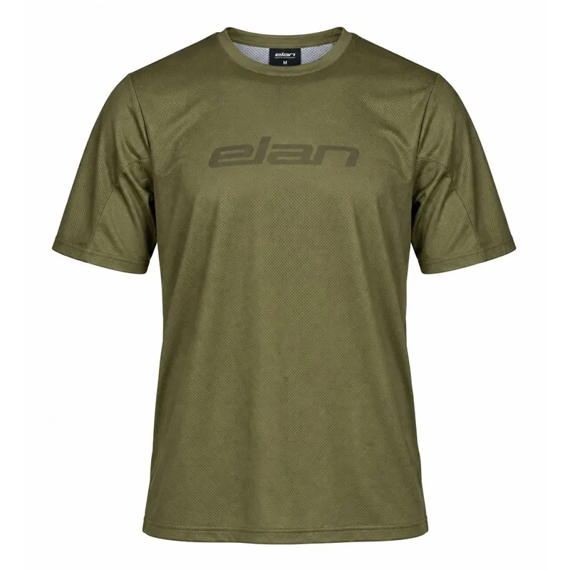 Functional men's MTB jersey ELAN OLIVE with breathable material, zip pocket, extended back and reflective elements.