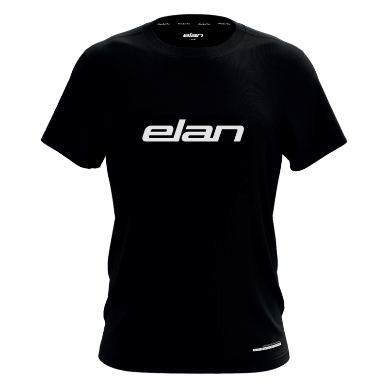 Moška črna majica Elan T-shirt Black z belim velikim logotipom Elan čez prsi je prava izbira za moške, ki cenijo kombinacijo preprostega stila, udobja in kakovosti.
