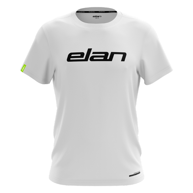 Moška športna bela majica ELAN T-SHIRT WHITE ELAN LOGO z črnim logotipom ELAN čez prsni del je odlična izbira za moške, ki želijo kombinirati udobje in športen videz s priznano blagovno znamko.
