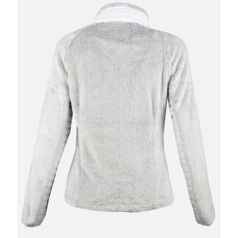Ženska jopica AULP LAMMY  v čisti beli barvi — modern flis z dvoslojno zasnovo materiala, podložen z mehkim umetnim krznom, ki zagotavljajo izjemno toploto in udobje v hladnih dneh. Elegantna in praktična ženska jopica z dvema stranskima žepoma z zadrgo