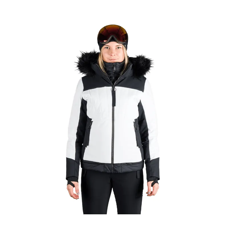 Discover the women's ski jacket NORTHFINDER TAYLER – a 2-in-1 model with a waterproof membrane, removable inner lining, snow skirt, and hood with removable fur. Ideal for skiing and winter activities!